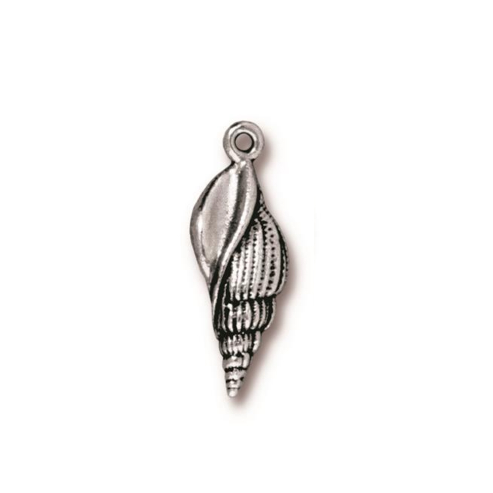 Charms & Solderable Accents Spindle Shell Charm, Silver Plated Pewter, 24mm